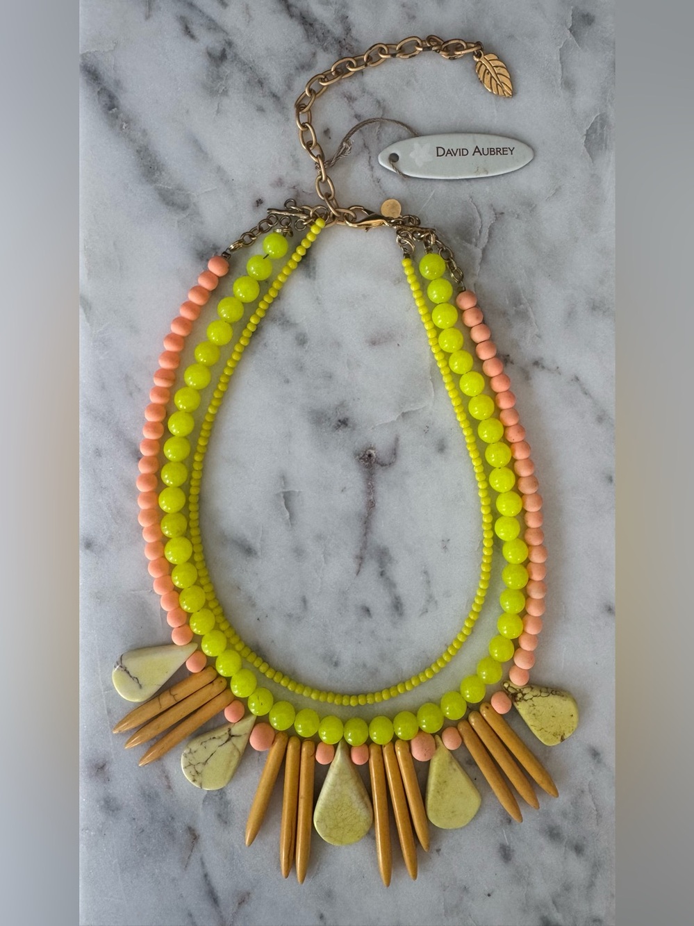 David Aubrey Neon Yellow & Peach Layered Beaded Necklace